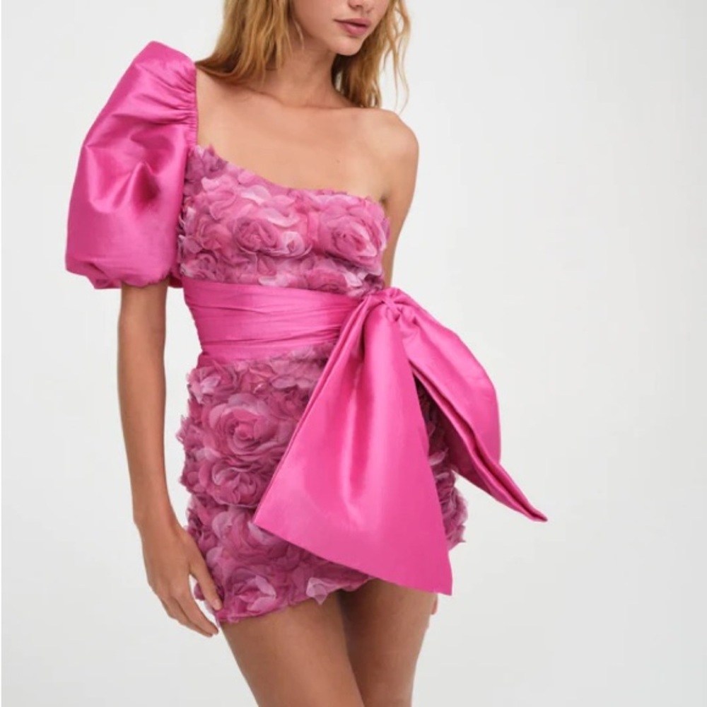 Taya Mini Dress one shoulder dress with bow new with tags